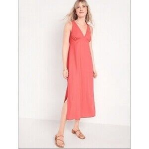 Old Navy Linen Maxi Dress Womens Sz S Pink Rose V-Neck Summer Beachy Coastal New